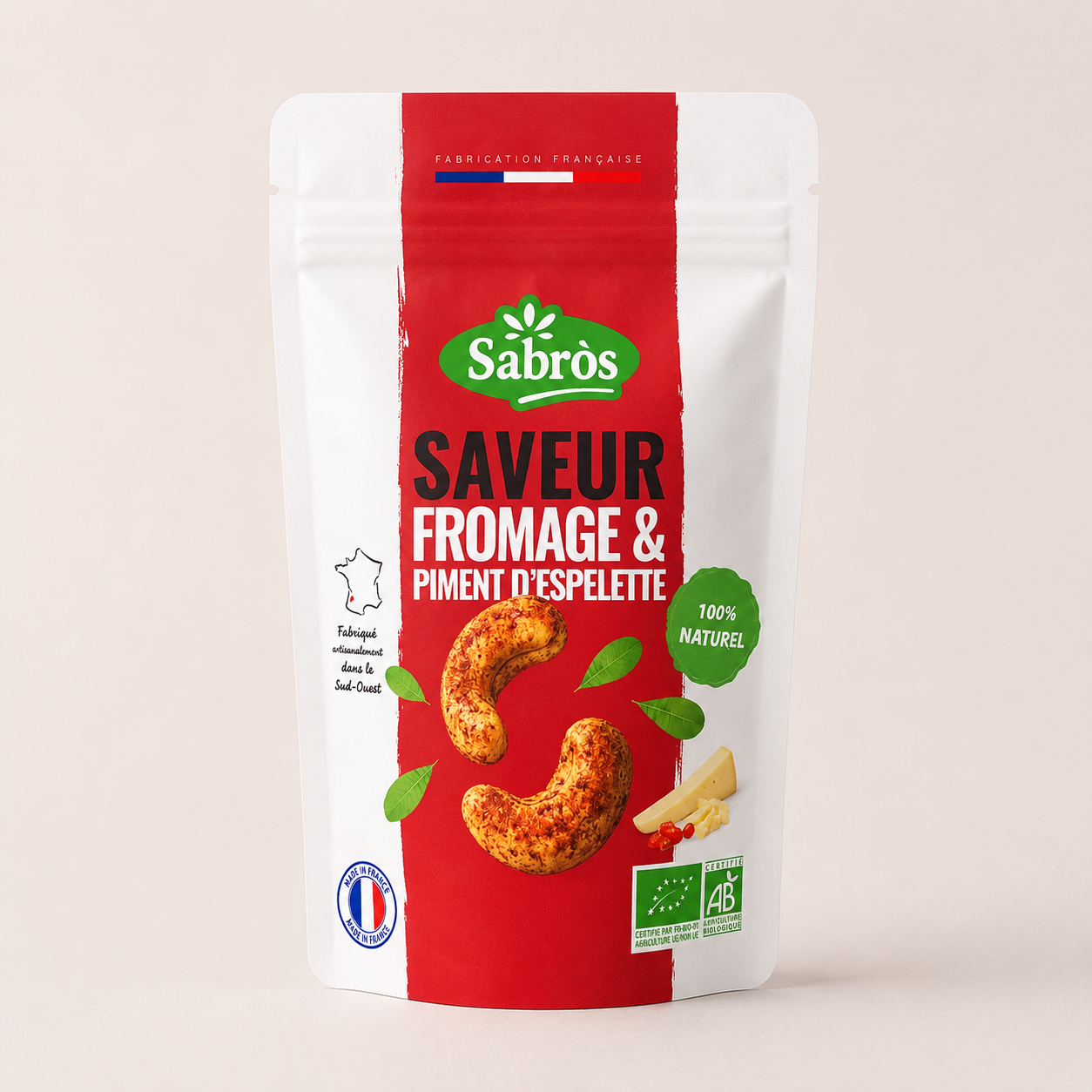 Noix de cajou bio saveur fromage et piment d'Espelette en sachet refermable