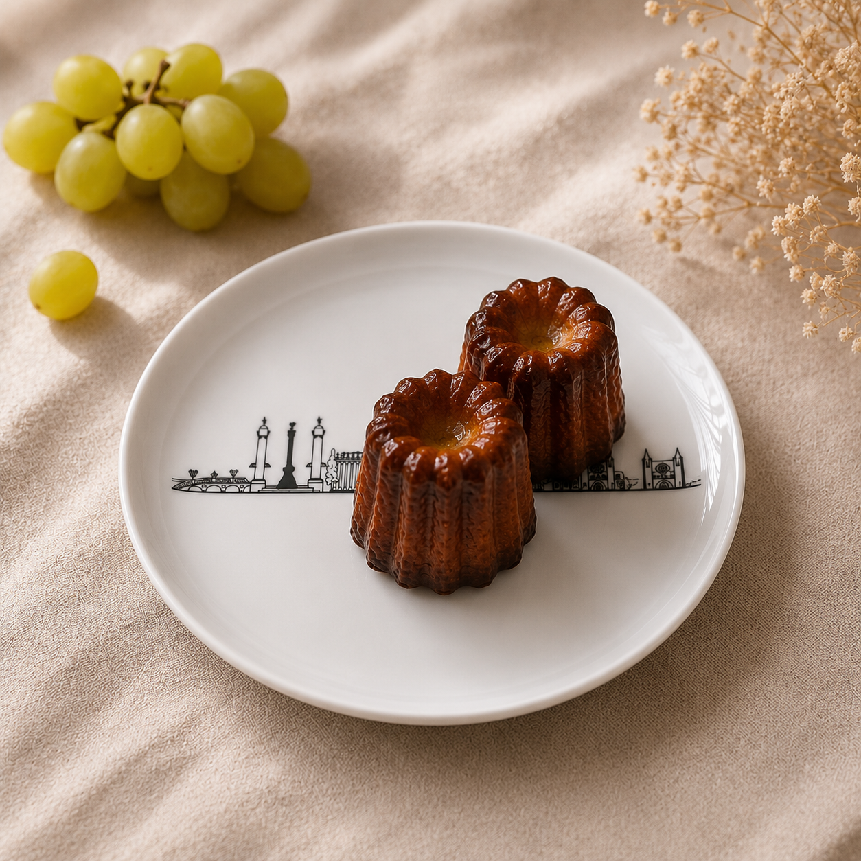 suggestion de présentation de l'assiette à dessert avec des canelés